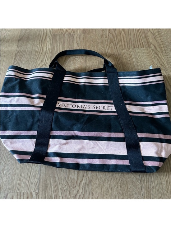 Victoria's Secret Handbags - Victoria's Secret Black and Light Pink Striped Canvas Tote Bag Striped NWT new